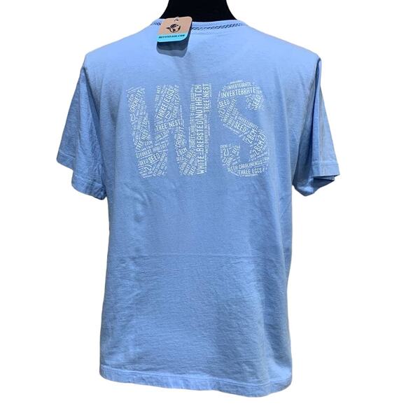 Wingspan Inspired Womens Large Watercolor White Breasted Nuthatch Upcycled Tee - Picture 3 of 4